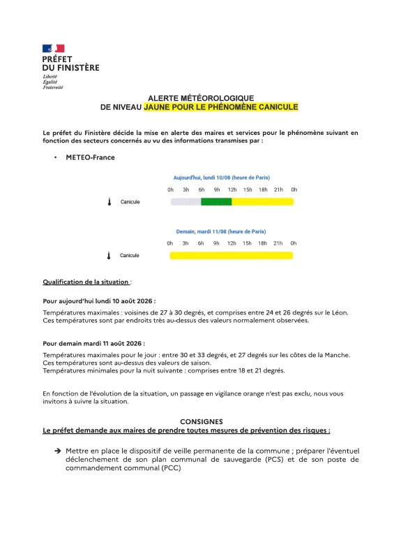 Alerte canicule vigilance Jaune