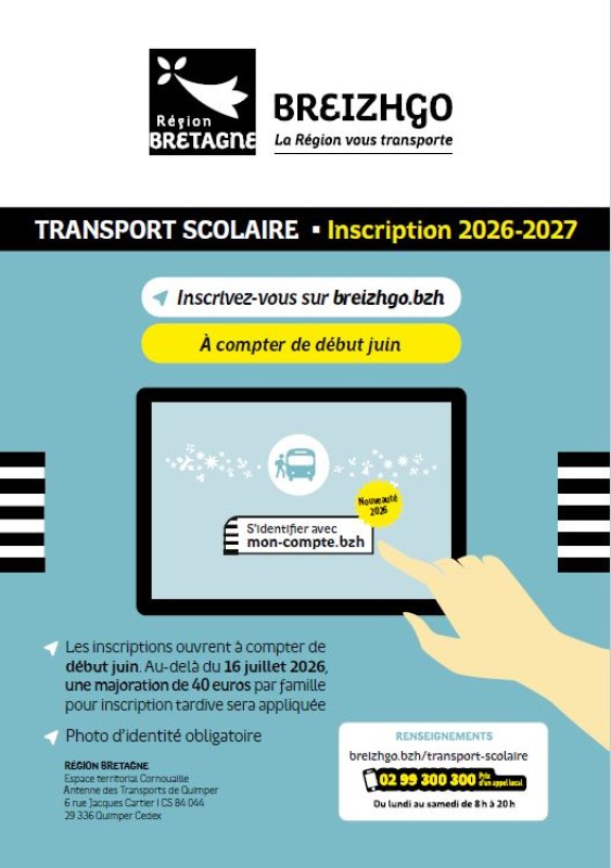 Inscriptions au transport scolaire BreizhGo – Rentrée 2026 2027