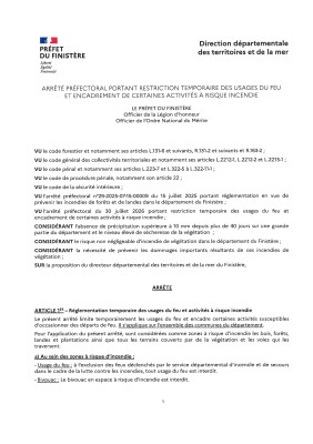 Arrêté préfectoral portant restriction temporaires des usages du feu 