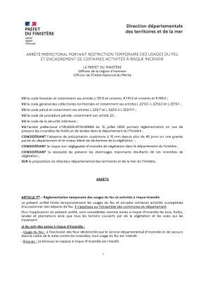 Arrêté préfectoral portant restriction temporaire des usages du feu